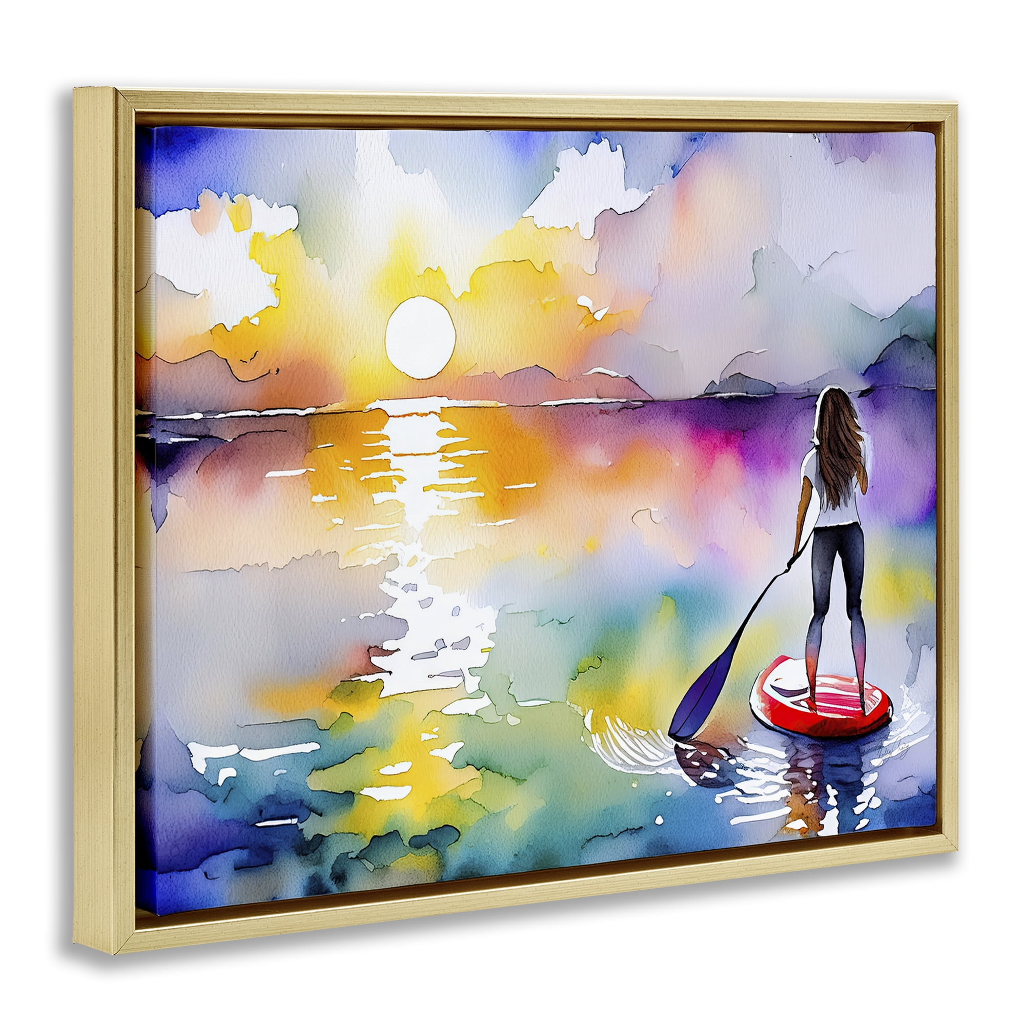 Stupell Industries Sunset Paddle Drift Gold Framed Floater Canvas Wall Art, design by Shelly Craig
