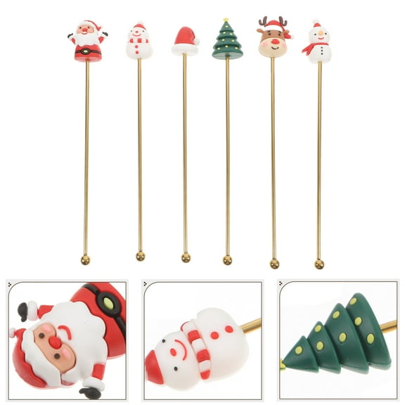 HOOWIFFY Stainless Steel Christmas Stirrers Golden Multifunctional Beverage Mixers 6Pcs