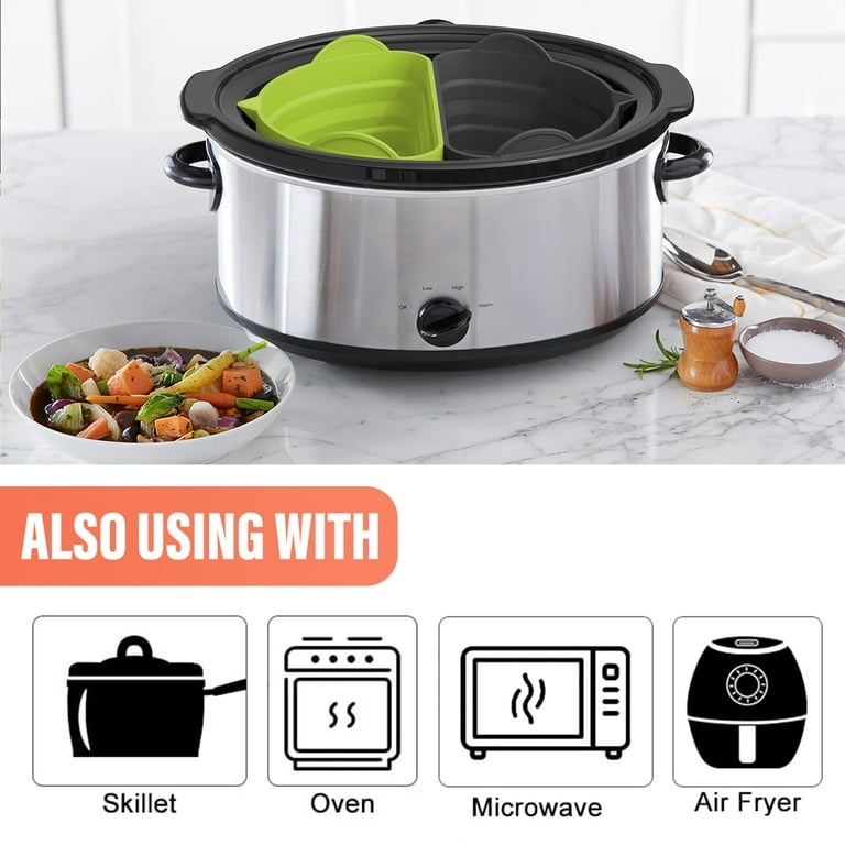 Leak-Proof, BPA-Free Slow Cooker Liners - Compatible with Crock-Pot 6-7 Qt  Oval Slow Cookers, Reusable Silicone Divider Inserts, Dishwasher Safe &  Non-Stick