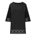 thumbnail image 5 of GA WEIHUA Plus Size Cotton Linen Shirt Women Lace Boho Embroidered Tops Round Neck 3/4 Sleeve T Shirts Solid Color Soft Loose Blouse Tunics(Black,L）, 5 of 8