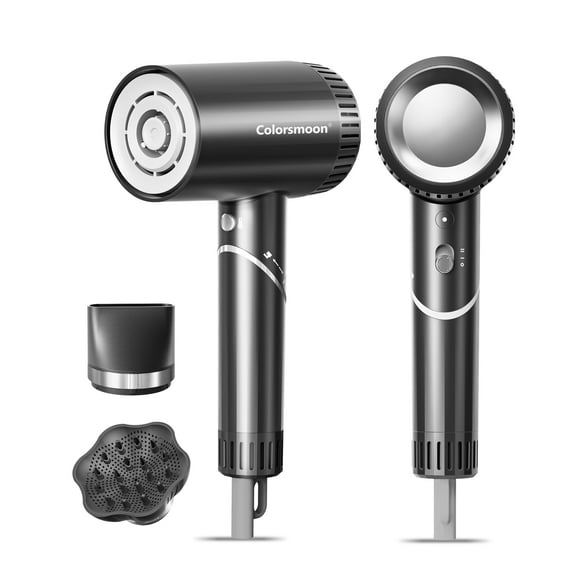 Secador de pelo Colorsmoon de alta velocidad de 100.000 RPM para mujeres y hombres, secado rápido, 500 millones de iones negativos, control de calor, silencioso, con difusor y boquilla, compacto y ple