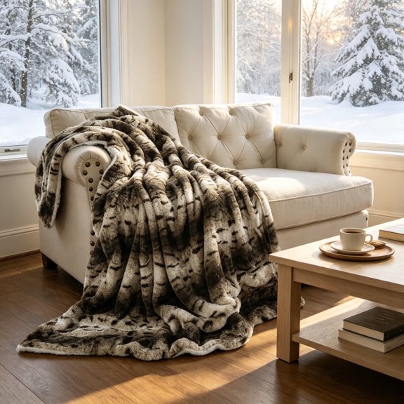 Home Soft Things Faux Fur Throw - Citraka - Brown - 50" x 60"