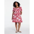 thumbnail image 4 of Time and Tru Women's and Women's Plus Tie Back Mini Dress with Puff Sleeves, Sizes XS-4X, 4 of 6