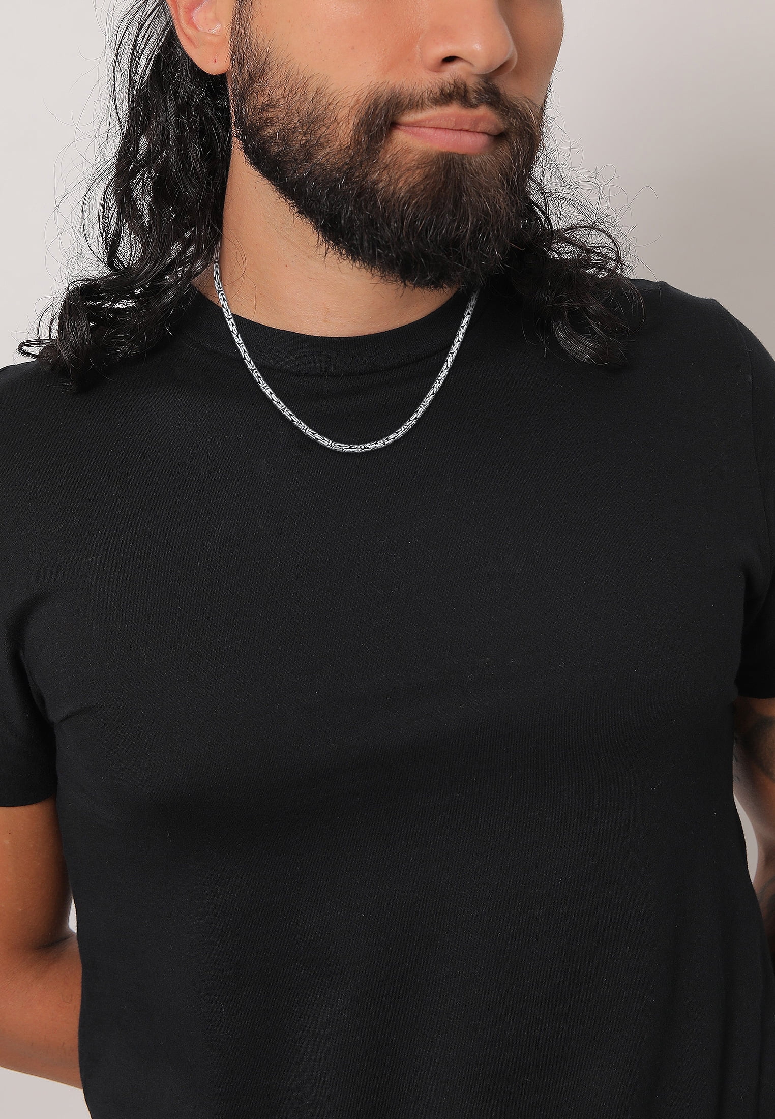 KUZZOI Men 0.16" Byzantine Link Chain Necklace 925 Silver oxid 20 - 24 inch