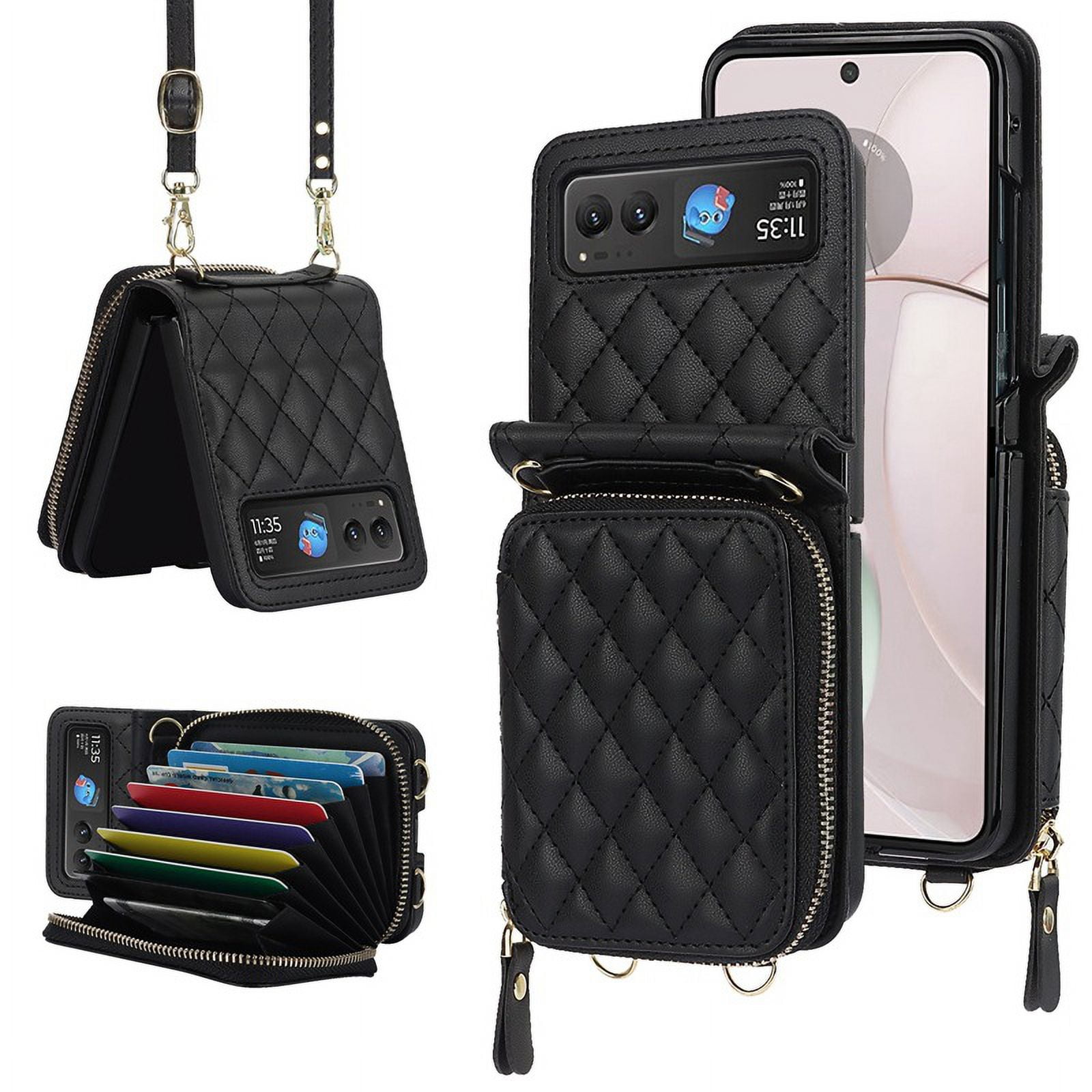 Crossbody leather zipper wallet phone case suitable for Moto razr40, lanyard and card Solt.