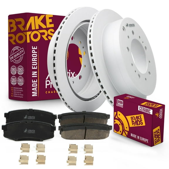 Metrix Premium Chassis Parts - Rear Ceramic Disc Brake Pad Set & Vented Brake Rotor Kit Fits 2008-2021 Lexus LX570, 2008-2021 Land Cruiser, 2008-2021 Sequoia, 2007-2021 Tundra