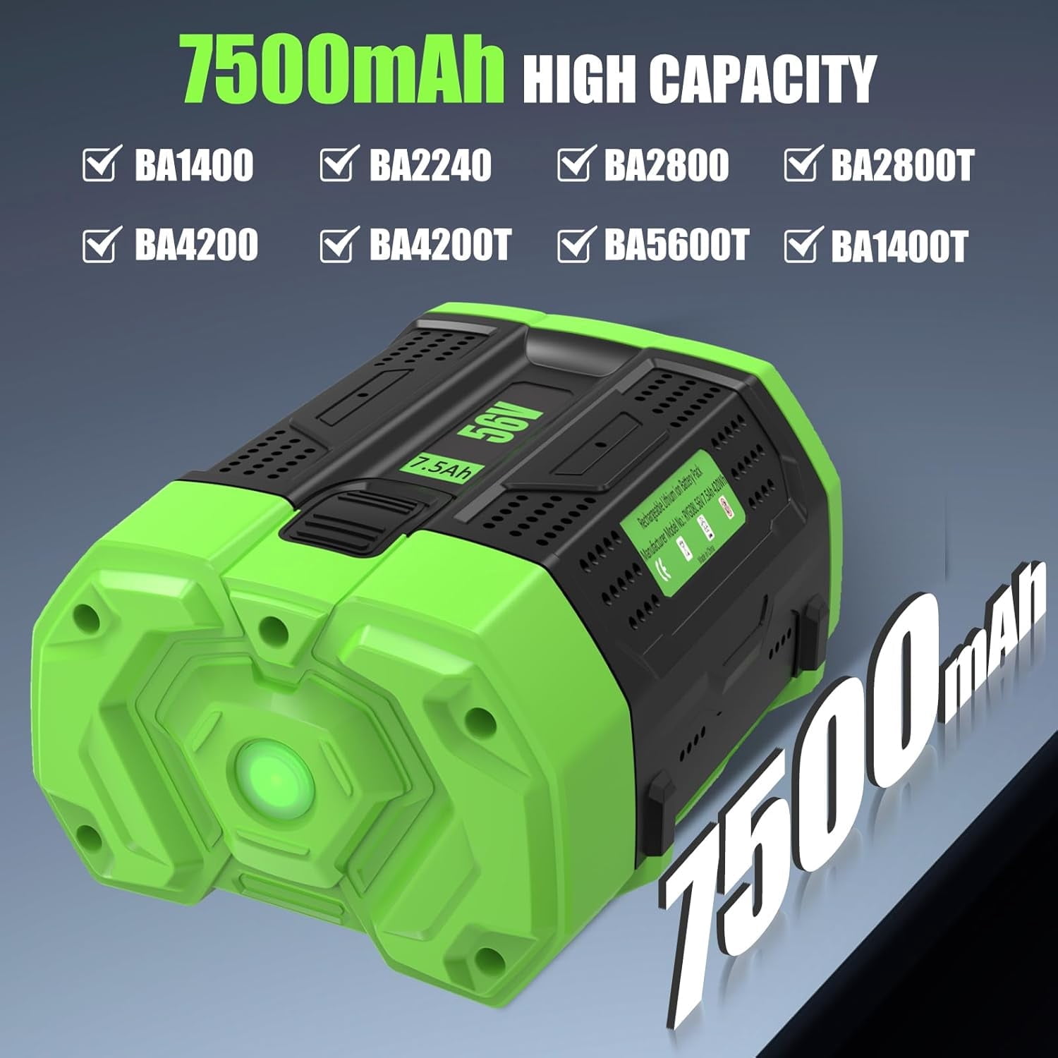 4Pack 7500mAh 56V BA4200 Batteries Replacement for EGO 56V Battery BA4200 BA4200T BA5600T BA1400T BA2800 Lithium ion Compatible with EGO Battery 56Volt Power Tools
