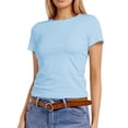 thumbnail image 2 of T Shirt Women Women Casual Slim Fit Solid Short Sleeve Basic Layering Tee Light Blue L, 2 of 5