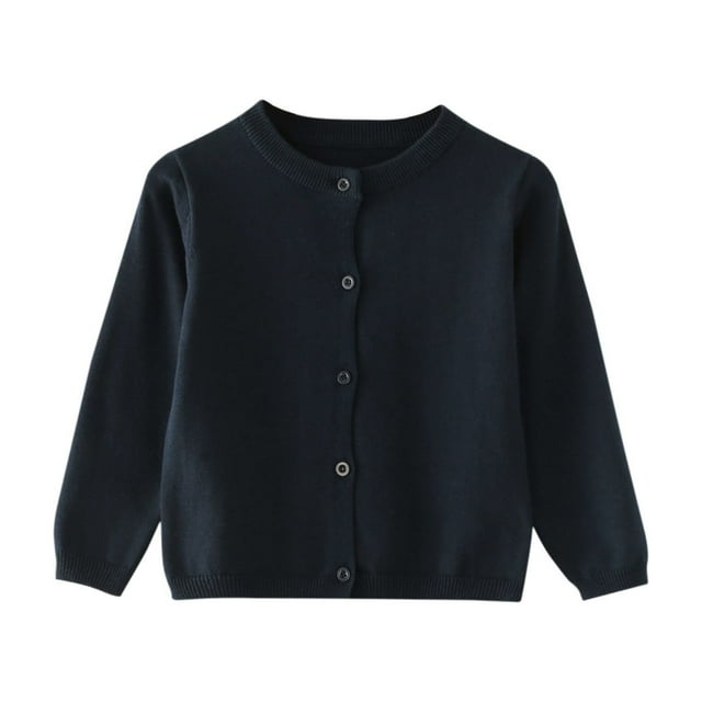 ManxiVoo Soft Yarn Knit Cardigan For Children Solid Color Lightweight Outerwear Cozy Autumn Winter Sweater Jacket 100 Size Navy