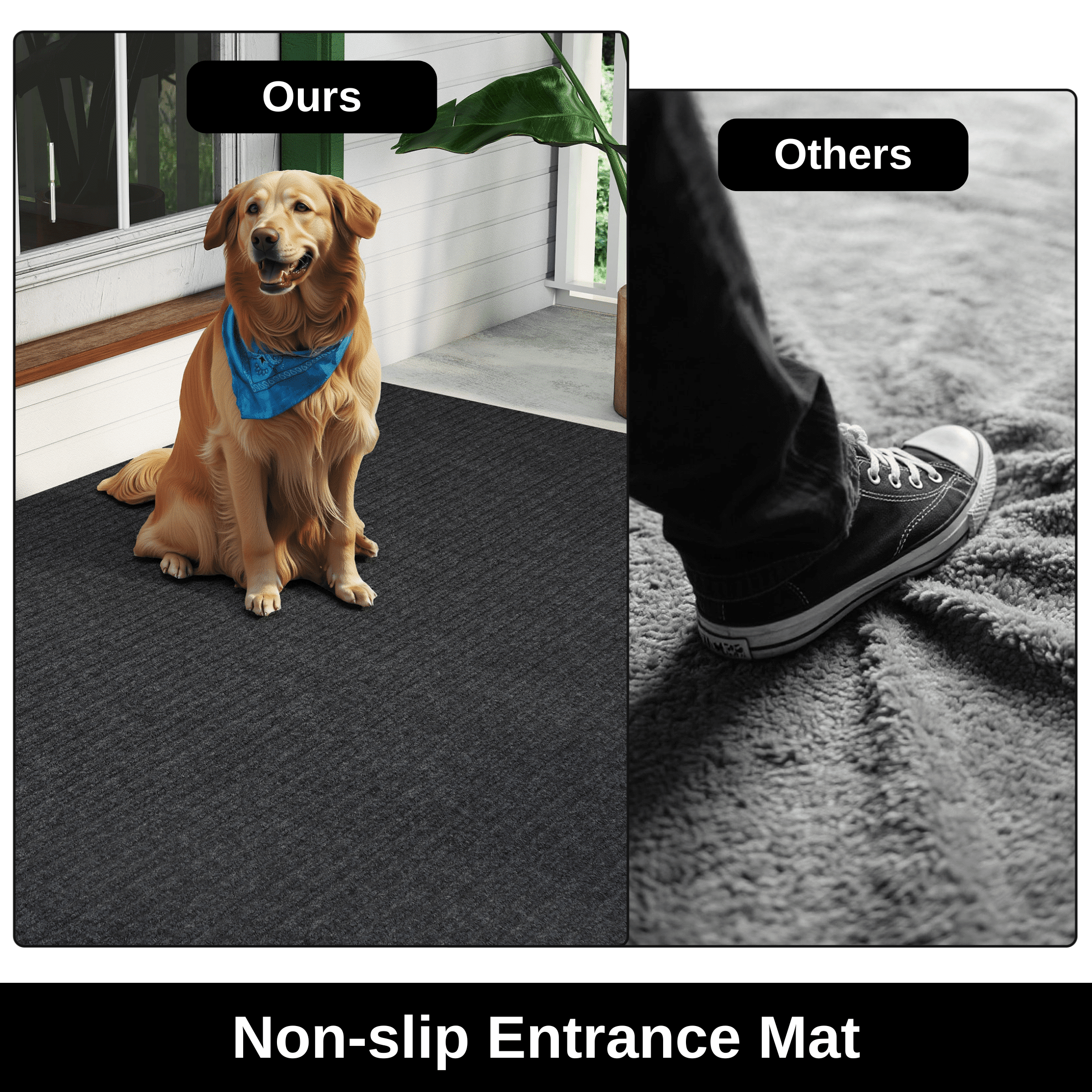 WANLISELL 3' x 5' Outdoor Mat, Non-Slip Water-Absorbent Large Doormat, Heavy Duty Entrance Mat for Home & Commercial Rug, Gray