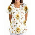 thumbnail image 2 of IYYVV Scrub Tops Women Cute Cute Floral Graphic Scrub Tops Plus Size V Neck Stretch Soft Cartoon Nurse Uniform Shirts with Pockets Khaki 5XL, 2 of 5