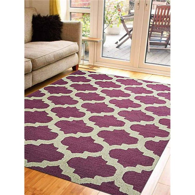 5 x 8 ft. Geometric Hand Tufted Woolen Area Rug, Purple & White