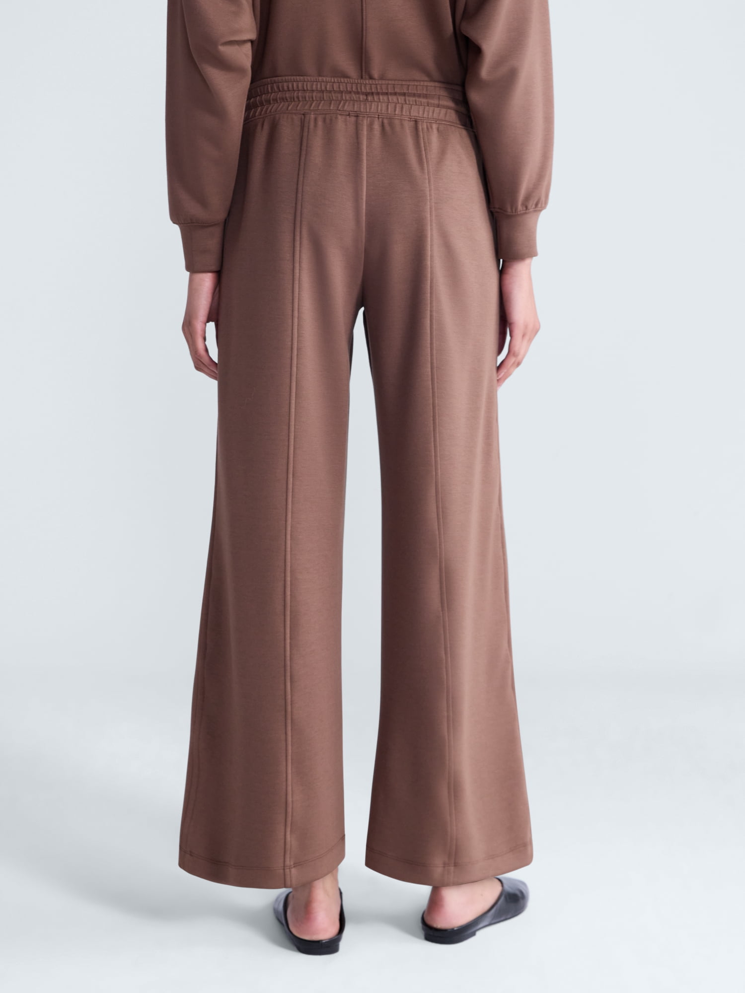 Scoop Women's and Women's Plus Scubaknit Wide Leg Tie Waist Seamed Pants, Regular, Short Lengths, Sizes XS-4X