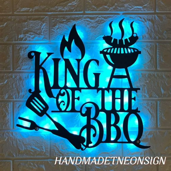 Handmadetneonsign Personalized King Of The BBQ Metal Wall Art LED Light - Custom Backyard Grill Sign