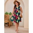 thumbnail image 4 of SHOWMALL Women's Plus Size Sleeveless Dress with Pockets, Pleated Chest Summer Sundress, Multicolored 4X Soft Breathable Tank Dress for Beach & Vacation, 4 of 7