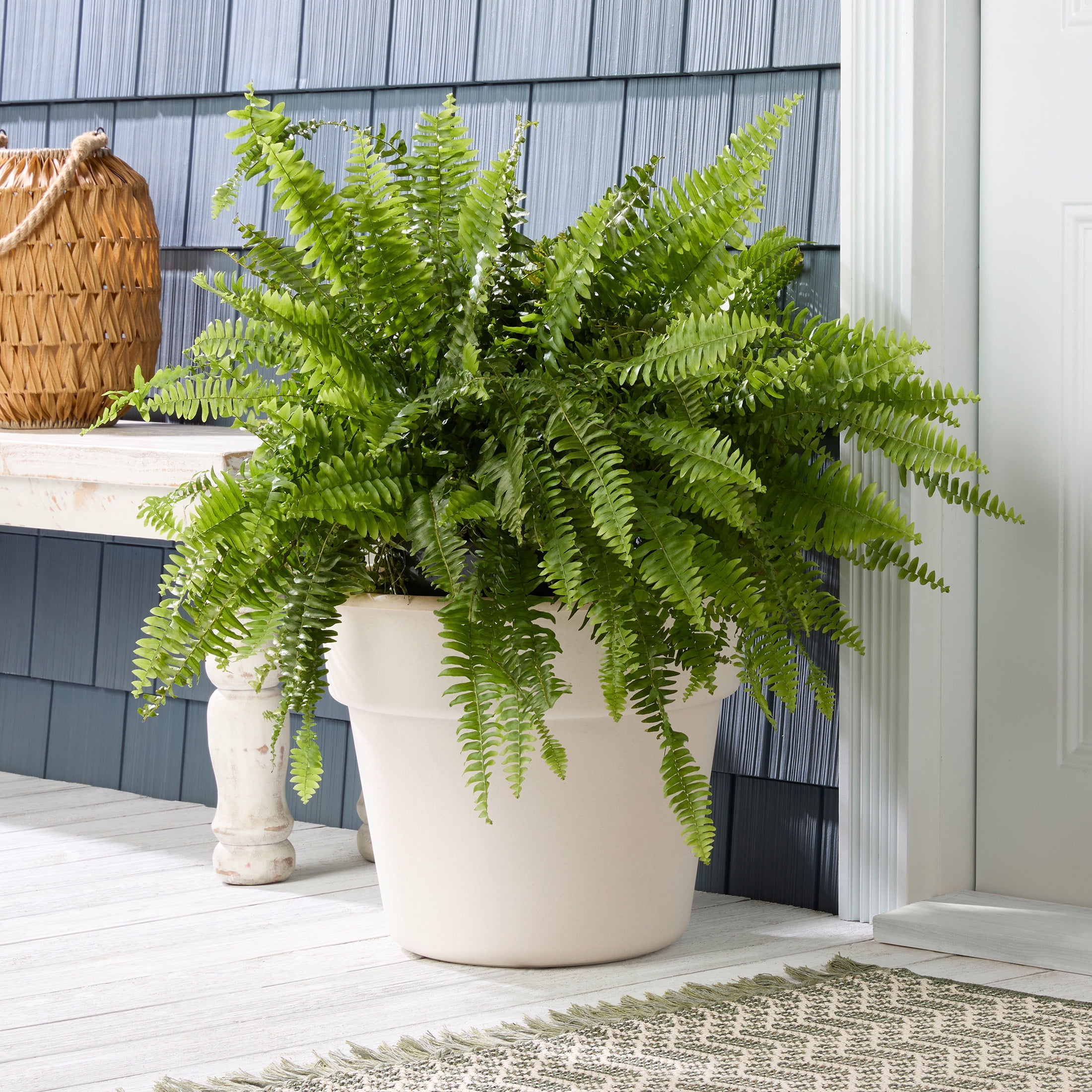 Mainstays Flint Round Resin Planter, Vanilla Dream, 14.13 in H x 18 in W x 14 in L