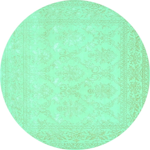 Ahgly Company Machine Washable Indoor Round Persian Turquoise Blue Traditional Area Rugs, 5' Round