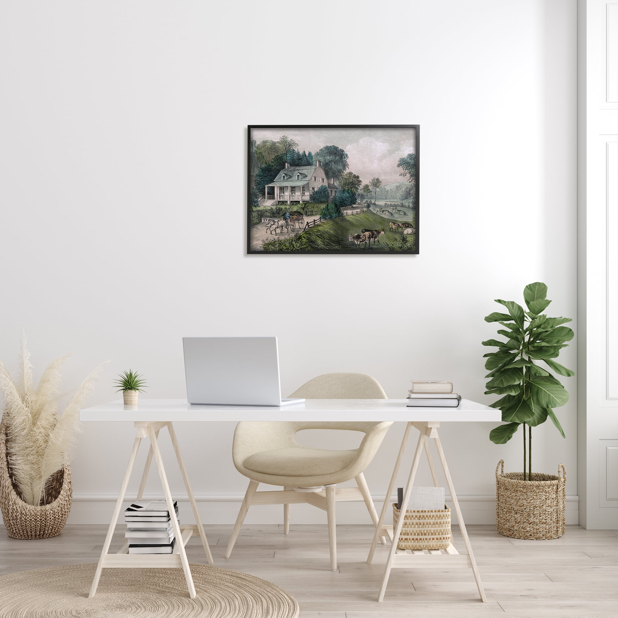 Stupell Industries Classic Countryside House Painting Roaming Farm Animals Painting Black Framed Art Print Wall Art, Design by Daphne Polselli