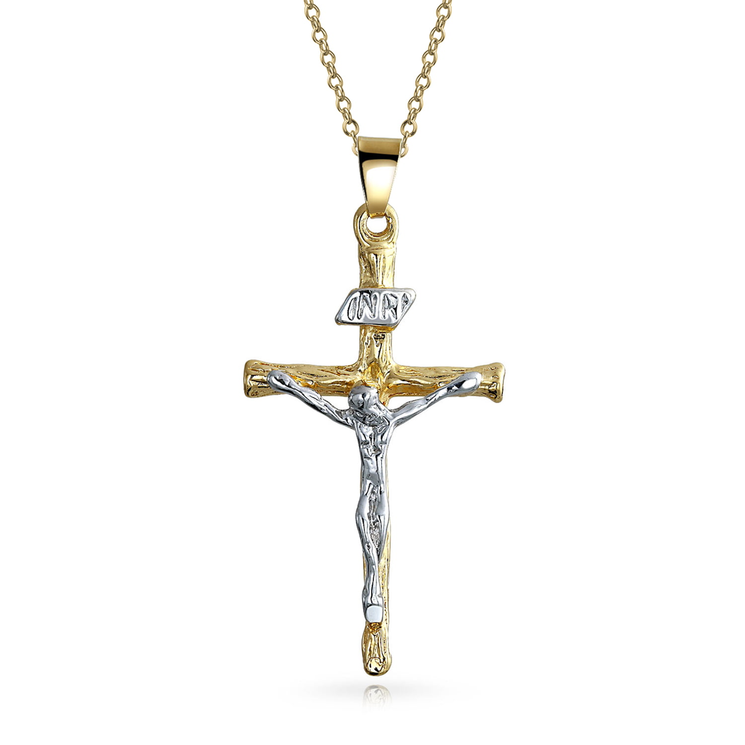 For Men Stainless Steel Gold Jesus Cross Pendant #27 