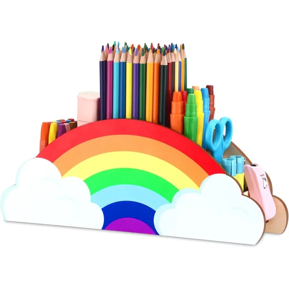 ? Rainbow Wooden Pen Holder,Diy Pencil Holders Desk Organizer (Rainbow)