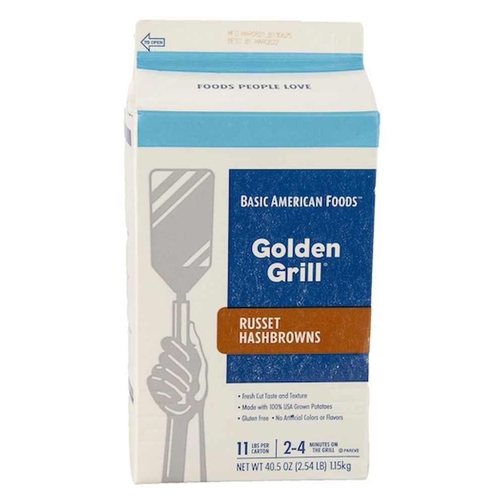 Basic American Foods Golden Grill Russet Hashbrowns, 40.5 Ounce -- 6 per Case.