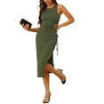thumbnail image 2 of INSPIRE CHIC Women's Cut Out Dress Ribbed Knit Round Neck Side Slit Tank Sleeveless Maxi Dresses L Olive Green, 2 of 6