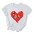 thumbnail image 2 of Womens Summer Cotton Tops Basic Short Sleeve Shirts Ladies' Valentine's Day Printed Round Neck Short Sleeved T-shirt Loose Casual Top White XL, 2 of 5