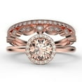 thumbnail image 1 of Fairy Minimalist 2.25 Carat Round Cut Morganite And Diamond Moissanite Engagement Ring, Classic Halo Wedding Ring in 10k Solid Rose Gold, Gift For Her, Anniversary Gift, Two Matching Band, Trio Set, 1 of 4