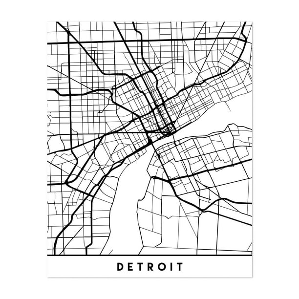 Detroit City Street Map Detroit Michigan Detroit Michigan Black City Street Map 30" X 40" Art  Print/Poster - Walmart.com