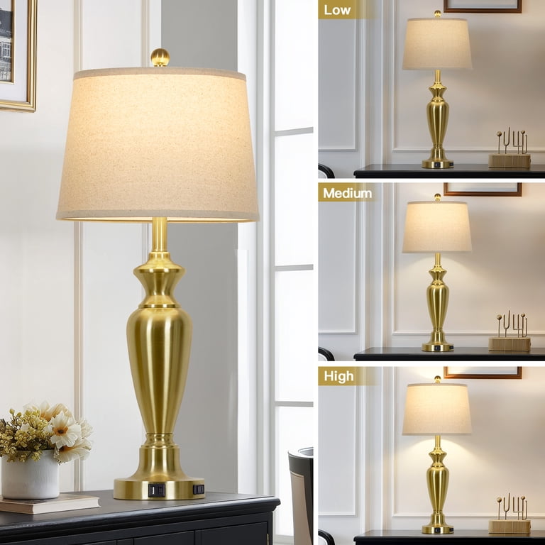 Cinkeda 30-Inch Rustic Farmhouse Table Lamp Set of 2, Gold photo 5