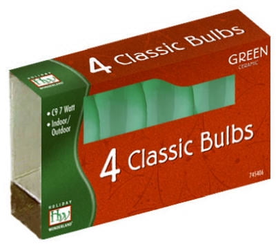 Christmas Lights Replacement Bulb, C9, Green Ceramic, 4 PK., Noma, 1094G-88