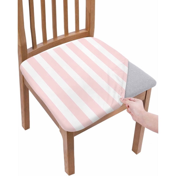 Pink Striped Chair Seat Covers for Dining Room Stretch Chair Seat Covers Set of 2, Modern Farmhouse Pink White Stripes Chair Seat Protector Cushion Slipcovers for Kitchen Restaurant Office