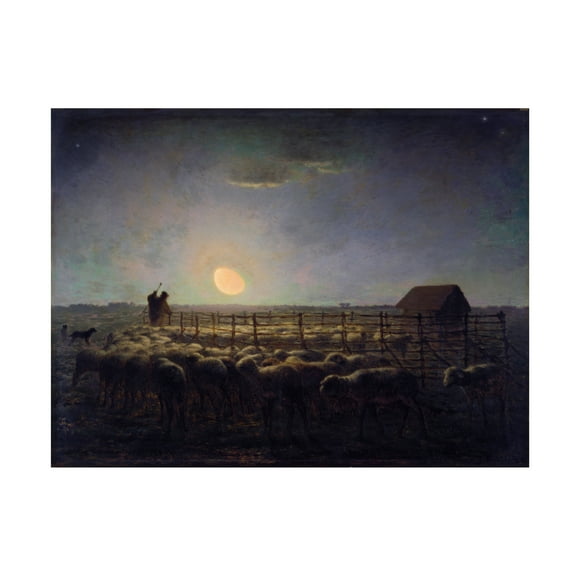 Jean-Francois Millet 'The Sheepfold, Moonlight' Canvas Art