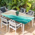 thumbnail image 2 of Ombre Turquoise Ocean Table Cloths for 6 Foot Rectangle Tables, Gradient Coastal Beach Waves Summer Patio Waterproof Elastic Fitted Tablecloths, Washable Rectangular Table Cover for Camping, 2 of 8