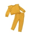 thumbnail image 4 of YYDGH Toddler Kids Girls Fleece Tracksuits Set Solid Color Long Sleeve Crewneck Pullover Sweatshirts Elastic Waist Pants and Tops Set(Yellow,3-4 Years), 4 of 7