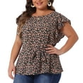 thumbnail image 2 of DARING DIVA Women's Plus Floral Tie Waist Flare Sleeve Top 4X Black Orange, 2 of 6
