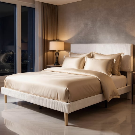 Queen Size Bed Frame with Framed Style Upholstered Button Tufted Headboard, Easy Assembly, No Box Spring Needed