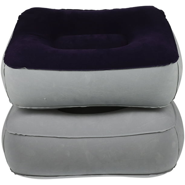 2 piezas de pies inflables descanso almohada flocado PVC Masaje de pies Taburete Relax Cojín para viajes al aire libre (gris azul + gris)