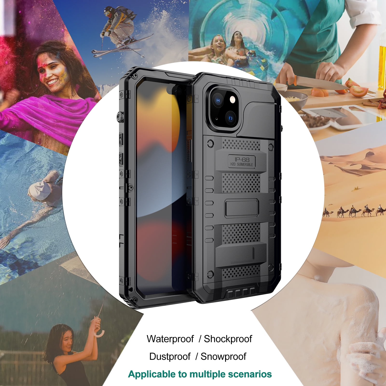 for iPhone 11 Case, Military Grade IP68 Waterproof Dustproof Shockproof Full Body Sealed Underwater Case with Built-in Screen Protector Heavy Duty Metal Rugged Defender Phone Case,Black