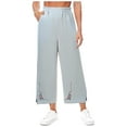 thumbnail image 5 of Sakmal Capri Palazzo Pants for Women Boho Elastic Waist Cotton Linen Wide Leg Pants Lightweight Summer Floral Women's Capris 2XL, 5 of 6