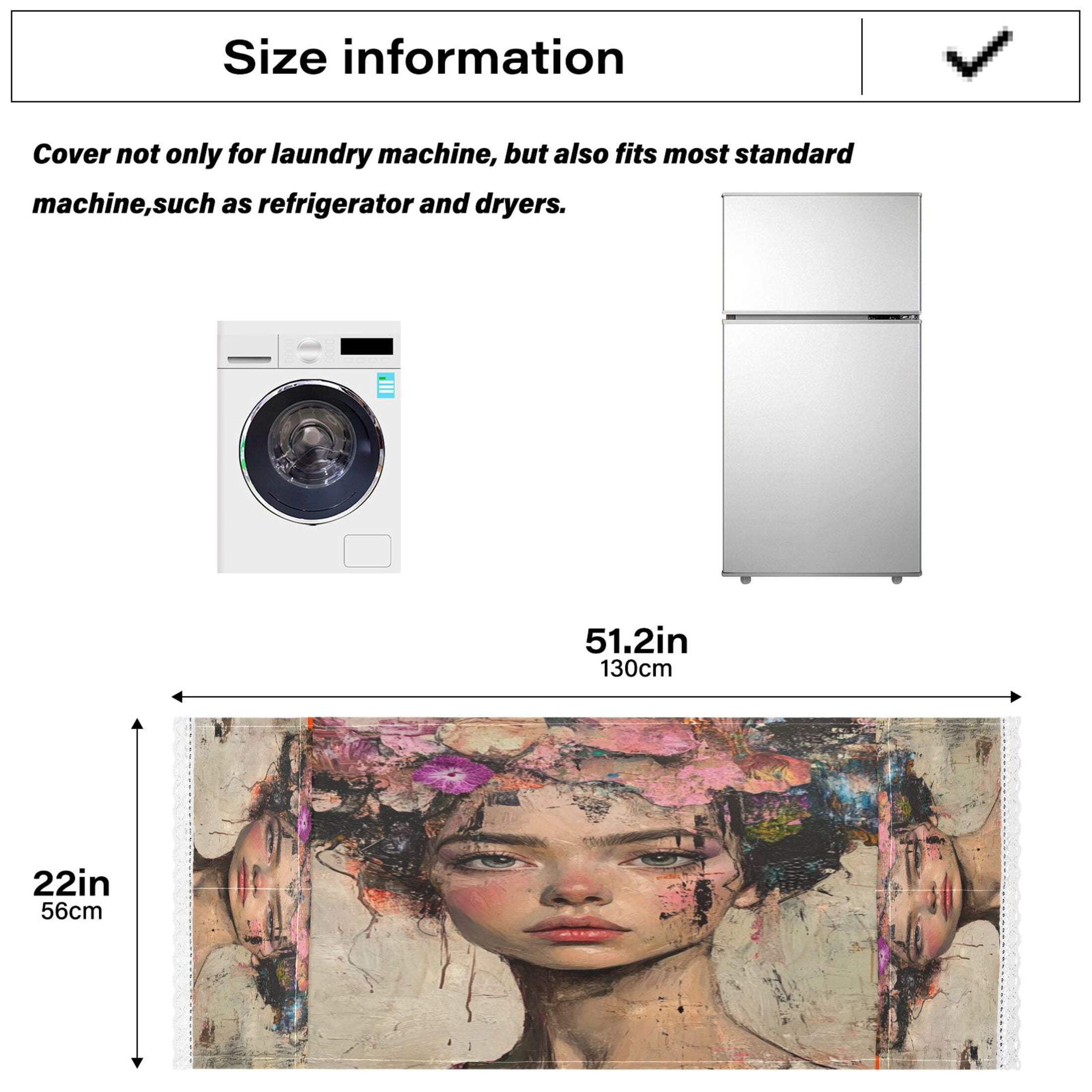 Artistic Scent GirlWasher and Dryer Covers Dust-Proof and Oil Resistant Fridge Cover with 4 Storage Pockets Washing Machine Top Cover for Laundry Kitchen Home 51.2 x 22 In