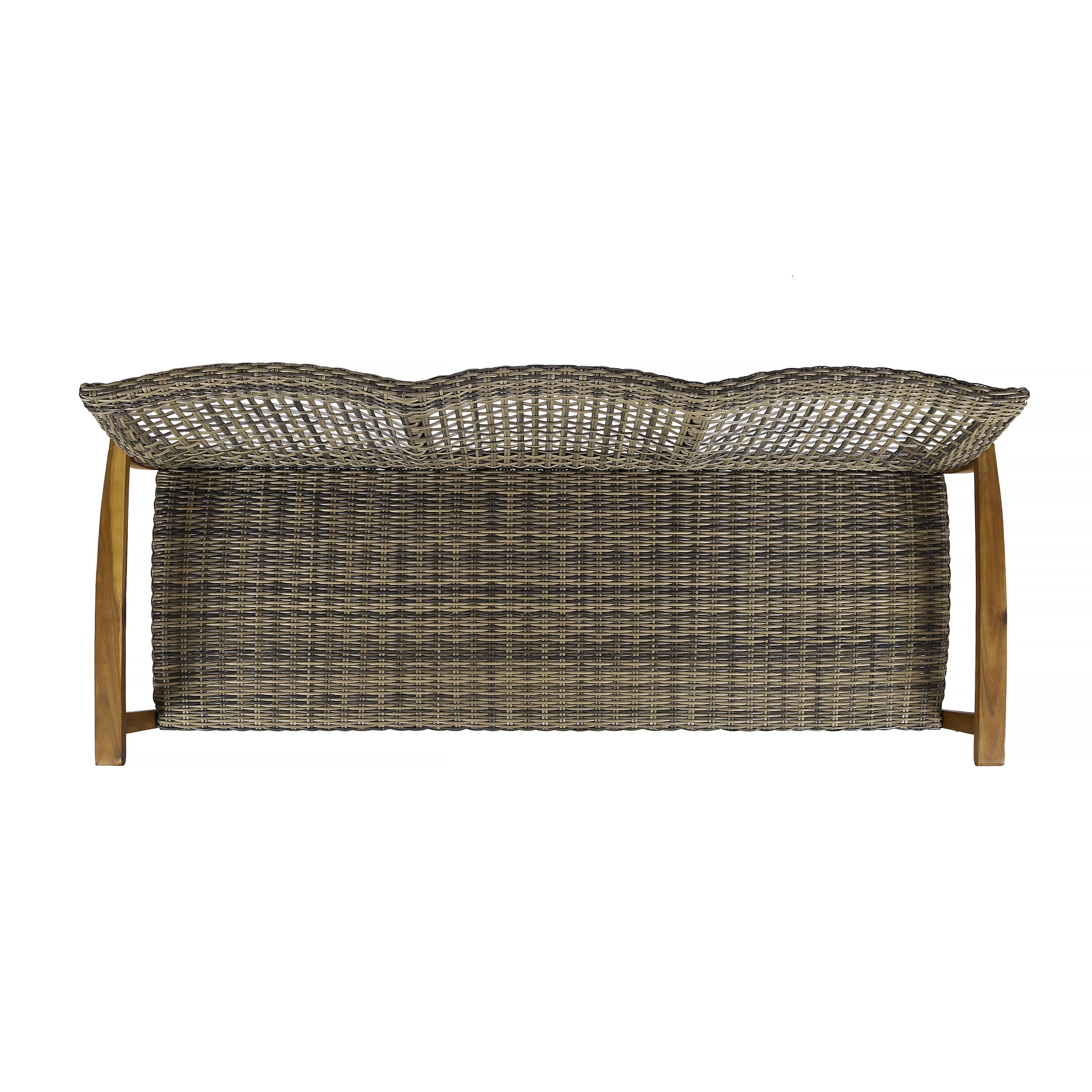 Outdoor Wood Woven Combined 3 Seater Sofa, Large Leisure Couch for Patio Garden, Teak and Brown