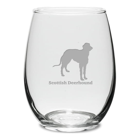 Scottish Deerhound Deep Etched 15 oz Stemless White Wine Glass