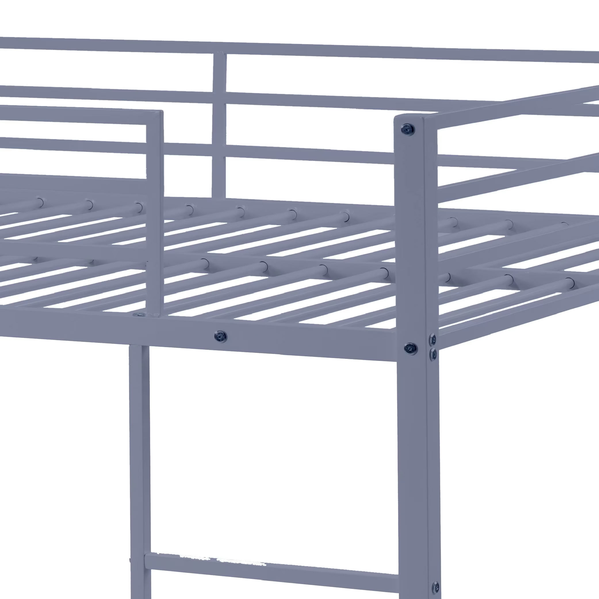 MAYEERTY Full Over Full Metal Bunk Bed, Low Profile Bed Frame with Built-in Ladder and Full Length Guardrails, Space Saving for Kids Teens Dorm Room