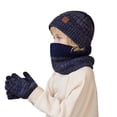 thumbnail image 2 of Guiexla 3 Pcs/Set Kids Winter Hat Scarf Gloves Set Full Protection Thermal Elastic Thick Warm Windproof Soft Unisex Children Beanie Gloves Neck Warmer Set, 2 of 8