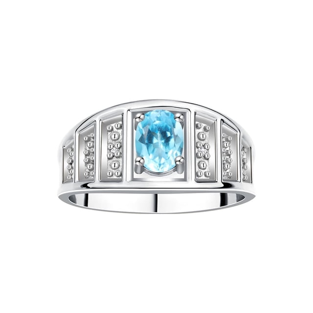RYLOS Rings for Women Sterling Silver Ring Classic Style 7X5MM Oval Gemstone & Diamond Ring December Blue Topaz Jewelry Size 9