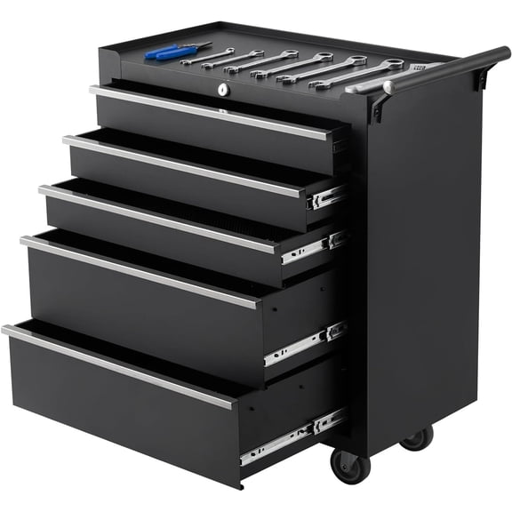 5-Drawer Tool Chest Cabinet with Wheels, Rolling Metal Tool Cart with Sliding Drawers and Protective Liner,Keyed Locking System for Garage,Workshop,Repair Shop,Black