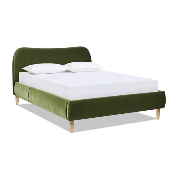 Pemberly Row Curved Headboard Upholstered Platform Bed Queen Olive Green