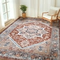 thumbnail image 3 of 8'x10' Area Rugs, Machine Washable Non Slip Area Rug for Living Room, Soft Low Pile Vintage Print Pattern Indoor Bedroom Thin Carpet, Brick Red, 3 of 5