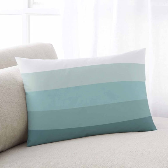 Teal Ombre Throw Pillow Cover, Pillowcase Protectors with Zipper, Breathable Decorative Lumbar Pillow Case Cover, Modern Abstract Art Farmhouse Striped Pillow Shams for Couch Sofa 16x24Inch